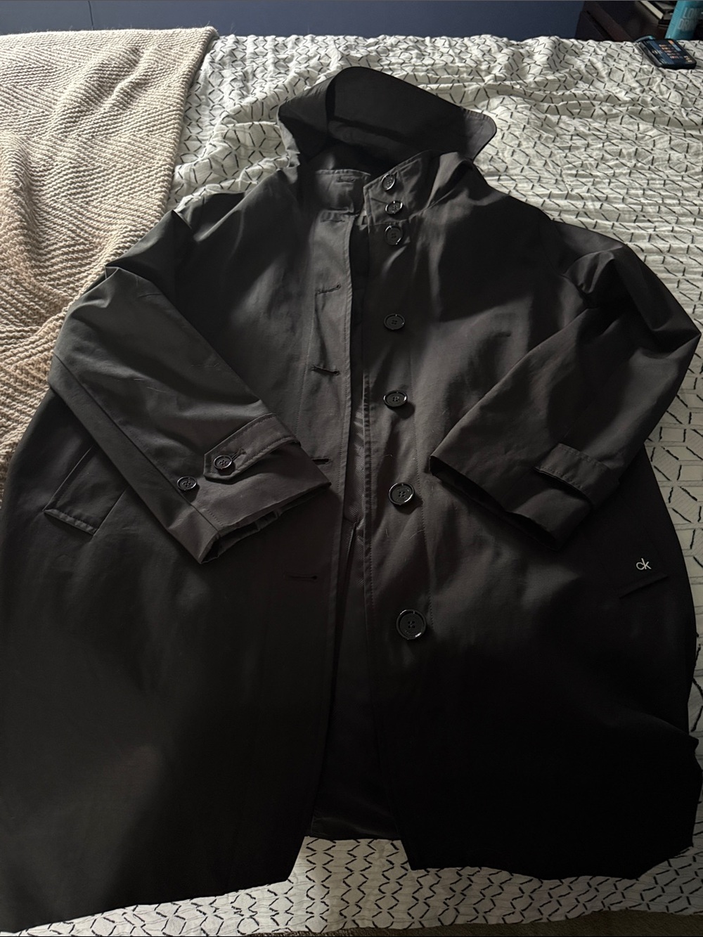 Calvin Klein Black Hooded Trench Coat - Picture 2 of 5